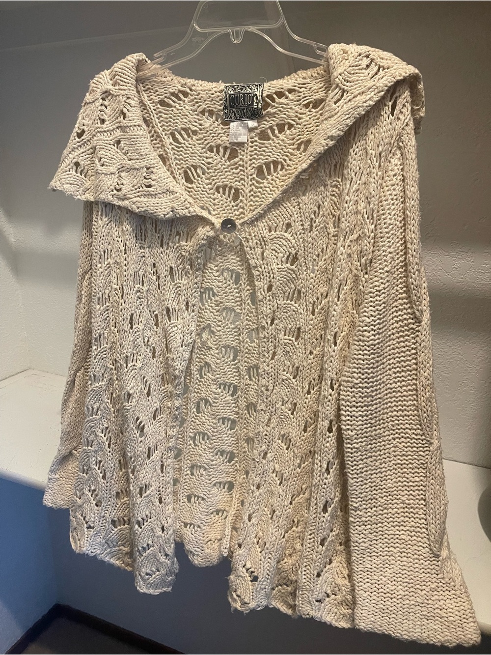 Anthropologie curio vintage crochet cardigan beige Medium silk blend Lagenlook